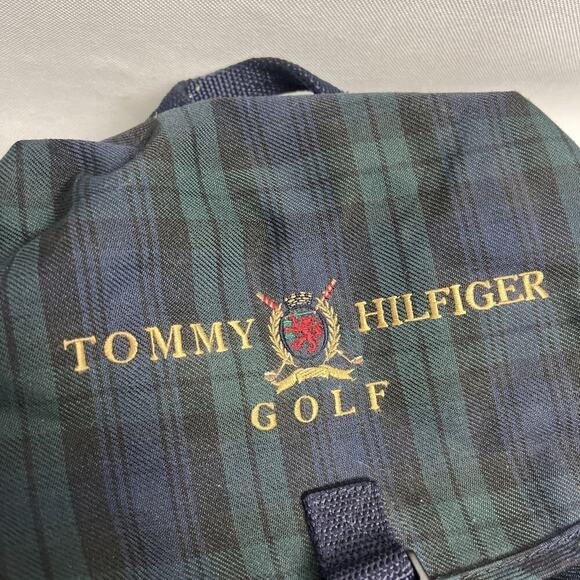 Vintage Tommy Hilfiger Spell Out Drawstring Cinch Backpack Navy Blue Green Plaid main image 9